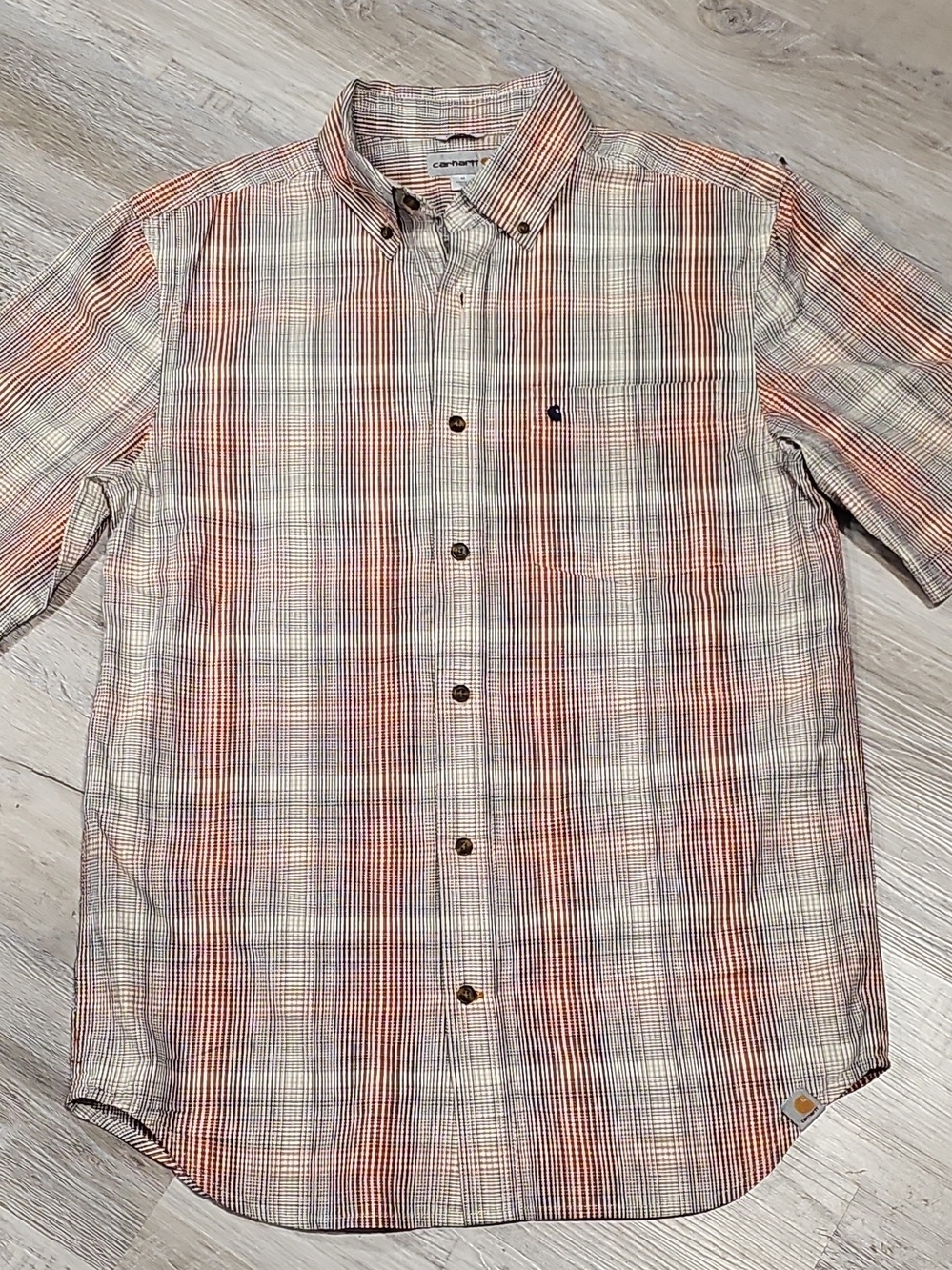 Carhartt Men's Short-Sleeve Plaid Button-Down Shirt - Orange, White, Gray